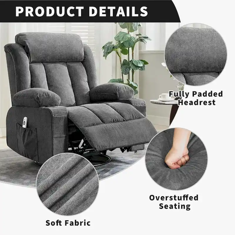 Recliner Chair, Rocking Chairs with Massage and Heat, Side Pockets and Cup Holder
