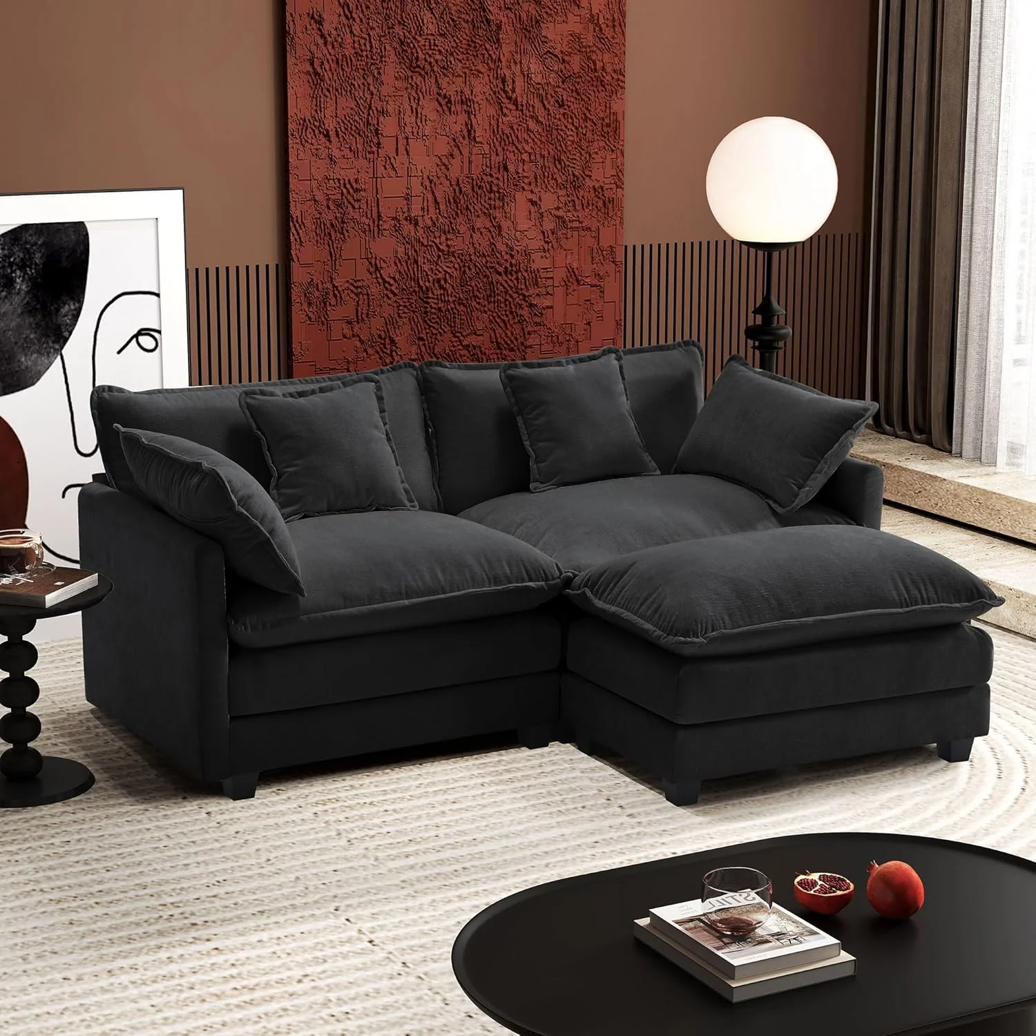 111.4 Inch L-Shaped Modern Sofa Modular Cloud Sofa Ottoman 4-Seater Chenille Deep Seat Sofa