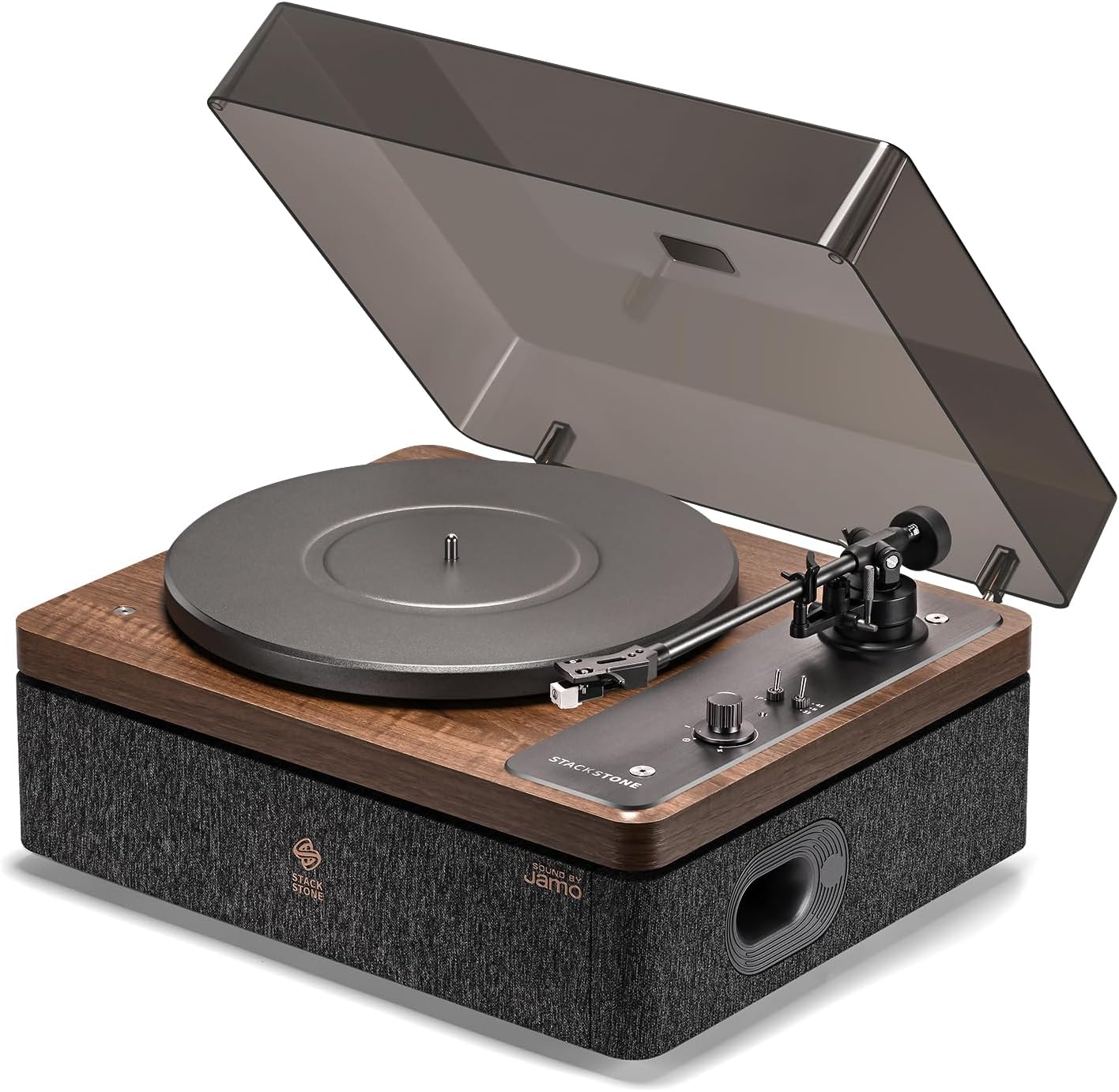 STACK STONE x Jamo Vintage Bluetooth Vinyl Record Player with Speakers, Anti-Vibration System, AT3600L Magnetic Cartridge, Hi-Fi, 33/45 RPM,