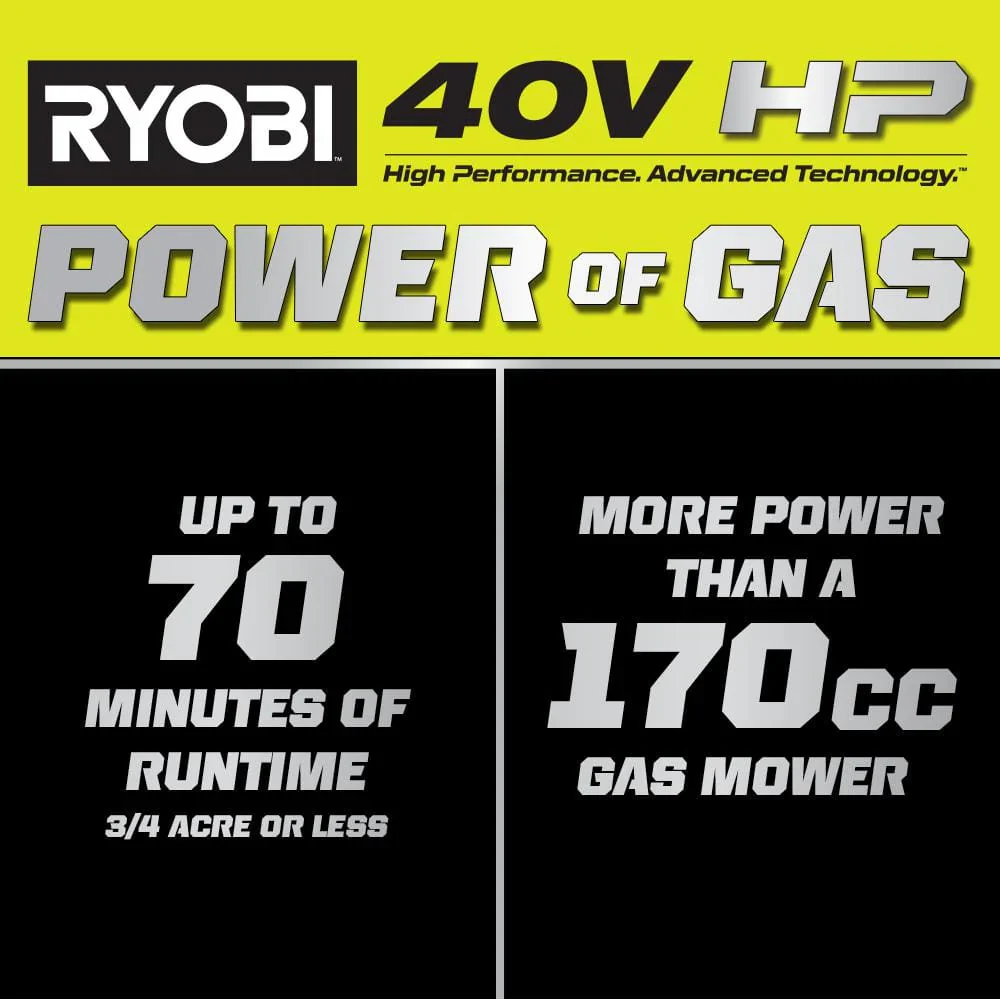 Ryobi 40V HP Brushless 21-in Self-Propelled AWD Lawn Mower �� Whisper Series �� Includes (2) 6.0Ah Batteries and Charger