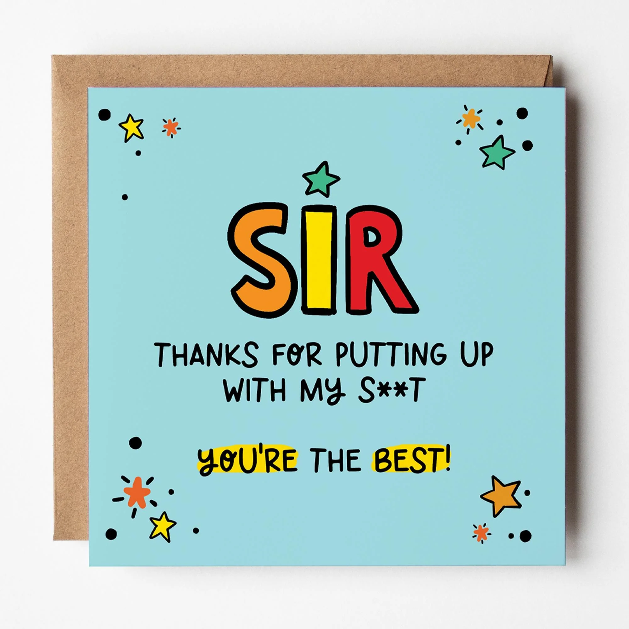 Funny Thank You Teacher Card: for Sir, Cheeky Card with Kraft envelope