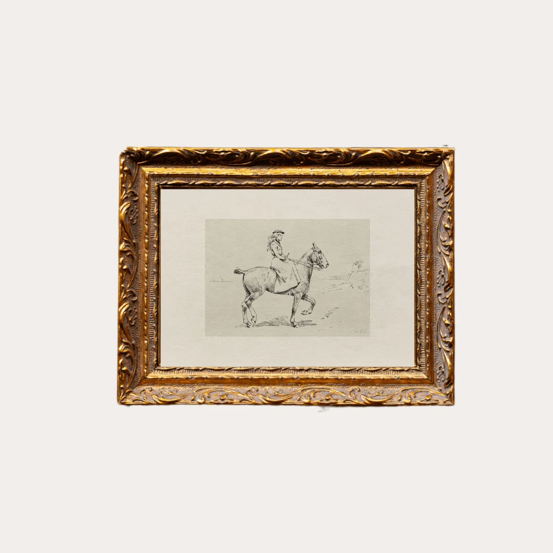 Equestrian Sketch | French Brass Inspired Gold Mould Framed Art