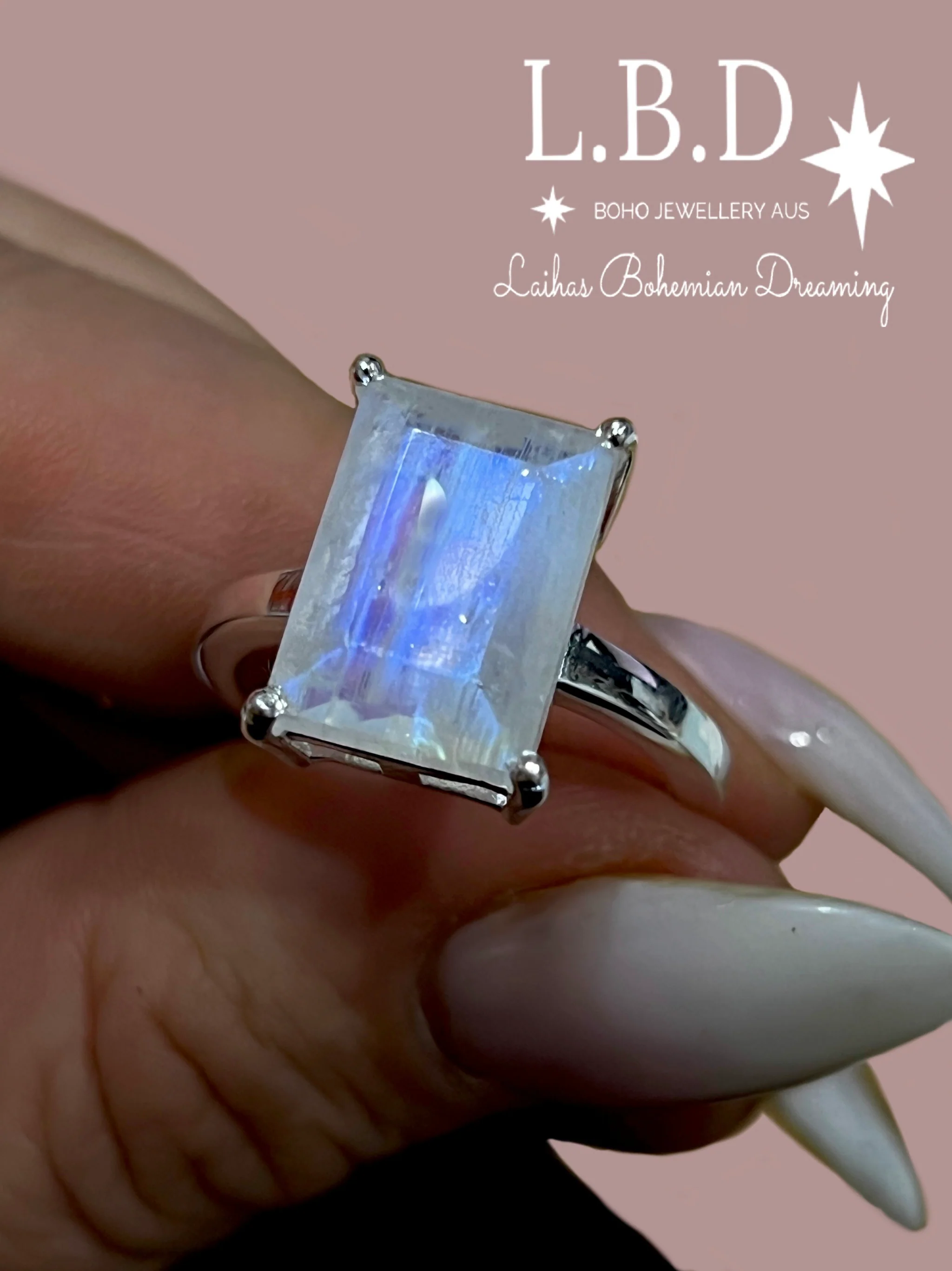 Laihas Miraculous Emerald Cut Crystal Moonstone Ring