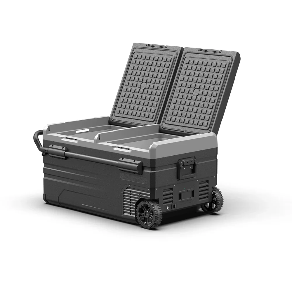 75L/95L hordozható hűtő dual zónás, LG kompresszorral, kivehető akkumulátorral