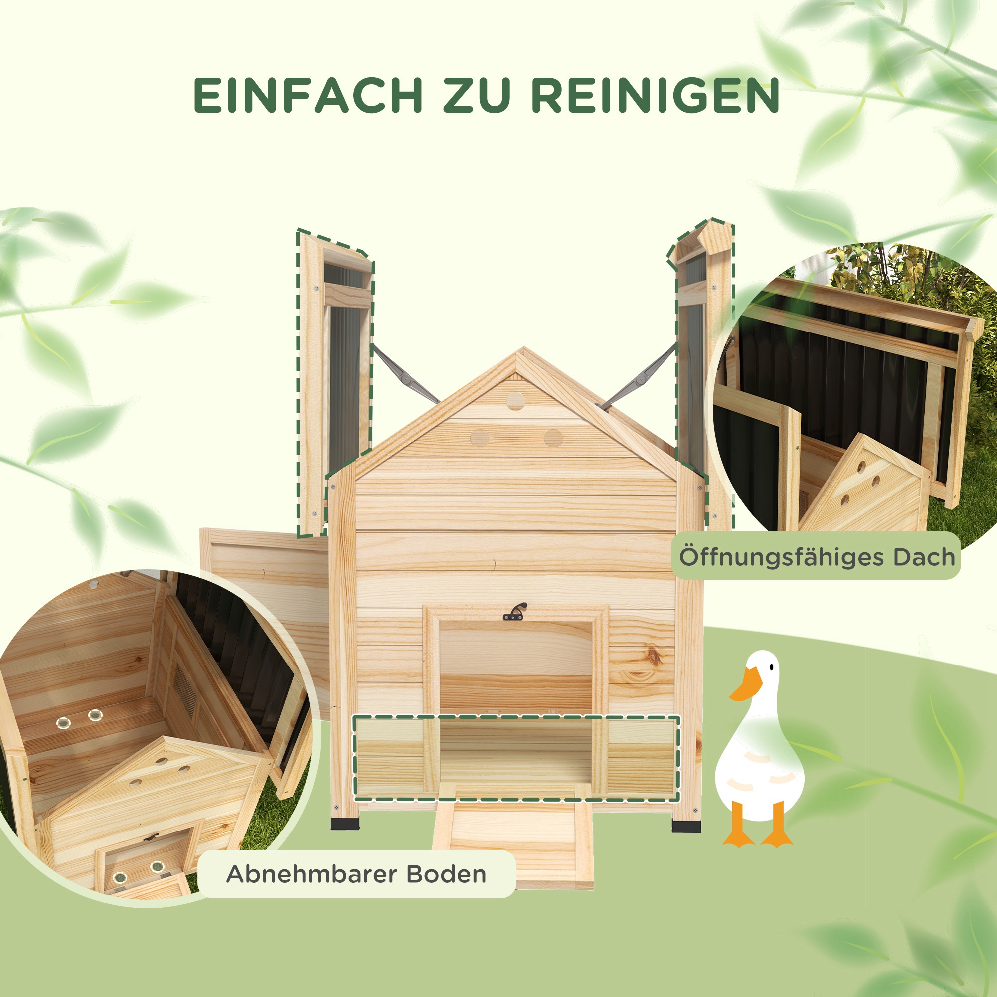 PawHut Entenhaus Eendenhok Kleindierenhok, weerbestendig, 2 ingangen, 2 hellingen, 78 x 90 x 92 cm, 'Natuur + Zwart'