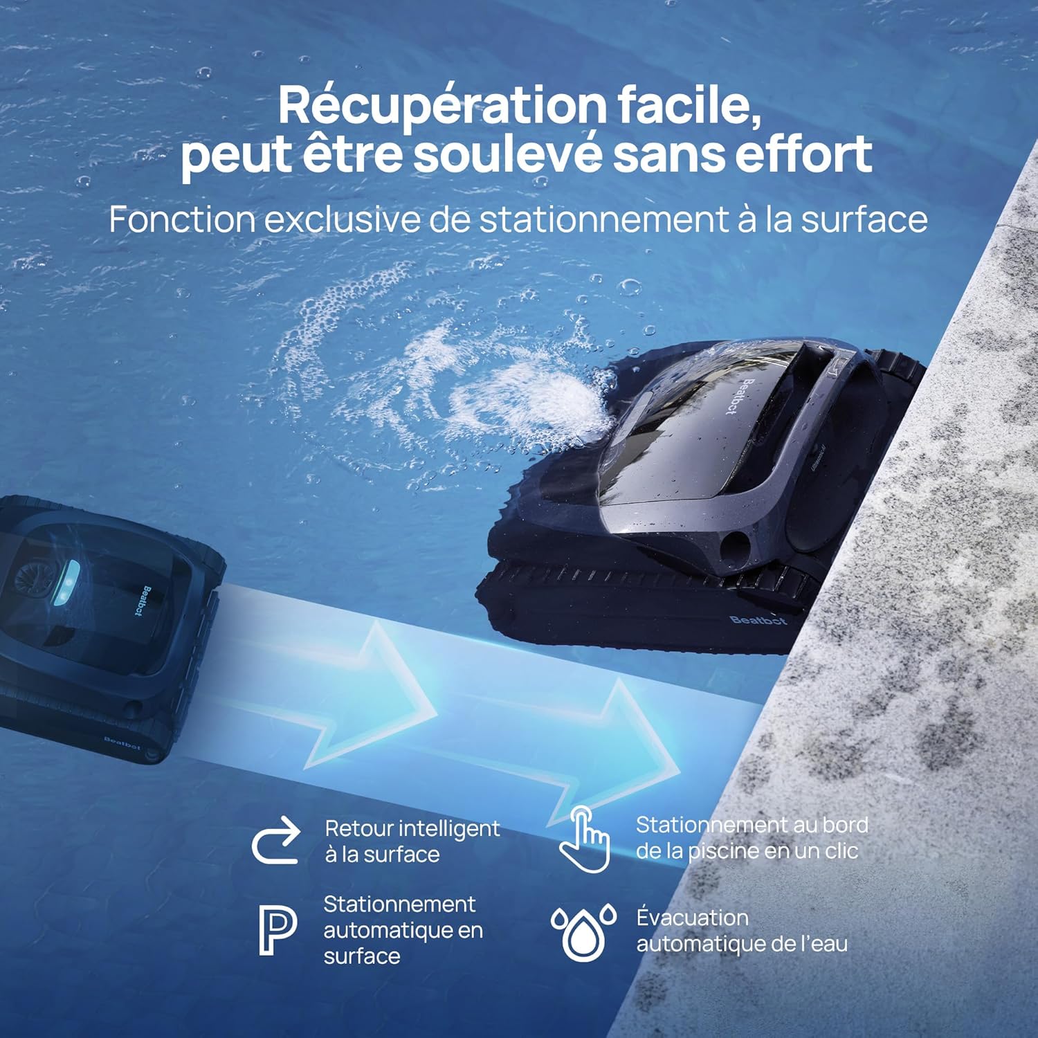 Beatbot AquaSense 2 Robot Piscine sans Fil, Aspirateur Piscine avec Remontée Automatique, nettoie Le Fond, Parois et flottaison, Nettoie la Ligne d'eau en 2 passages, pour piscines jusqu'à 3 230 pi²
