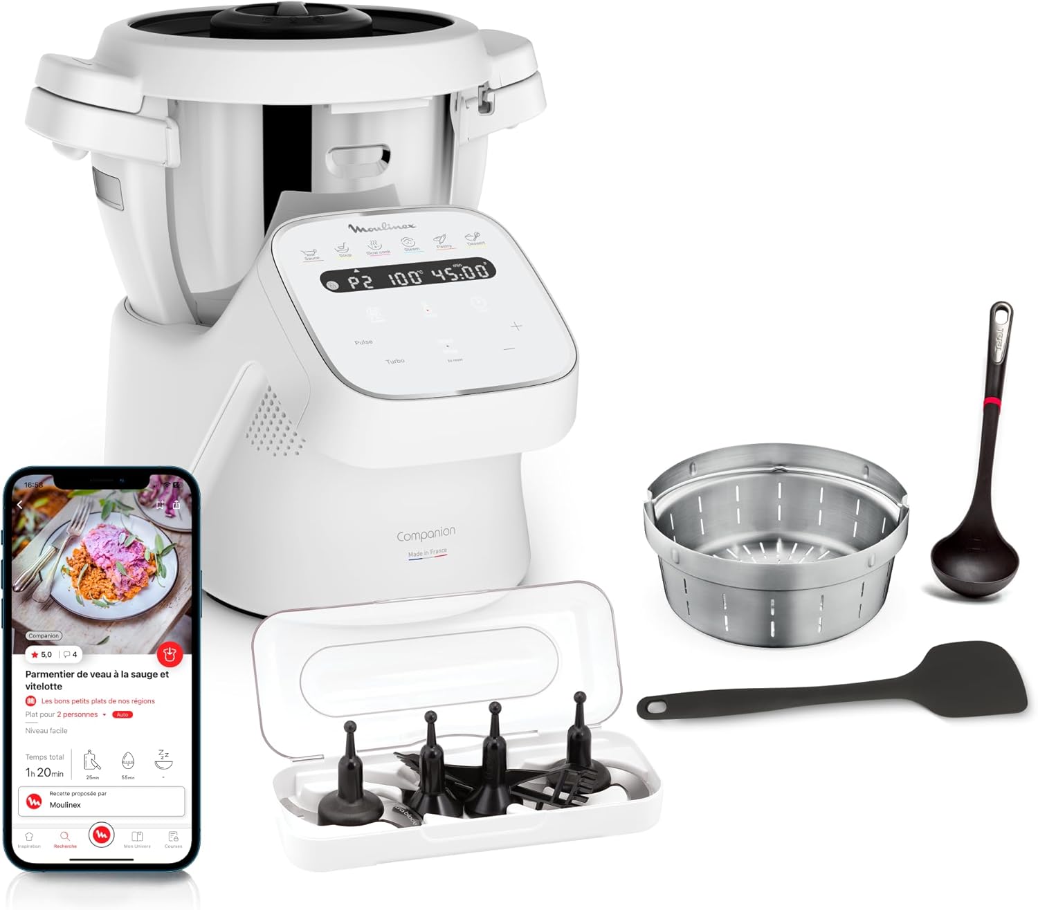 Moulinex, Companion, Robot da cucina, 14 funzioni, Capacità XL 10 persone, Grigio, Made in Francia, HF8408F1