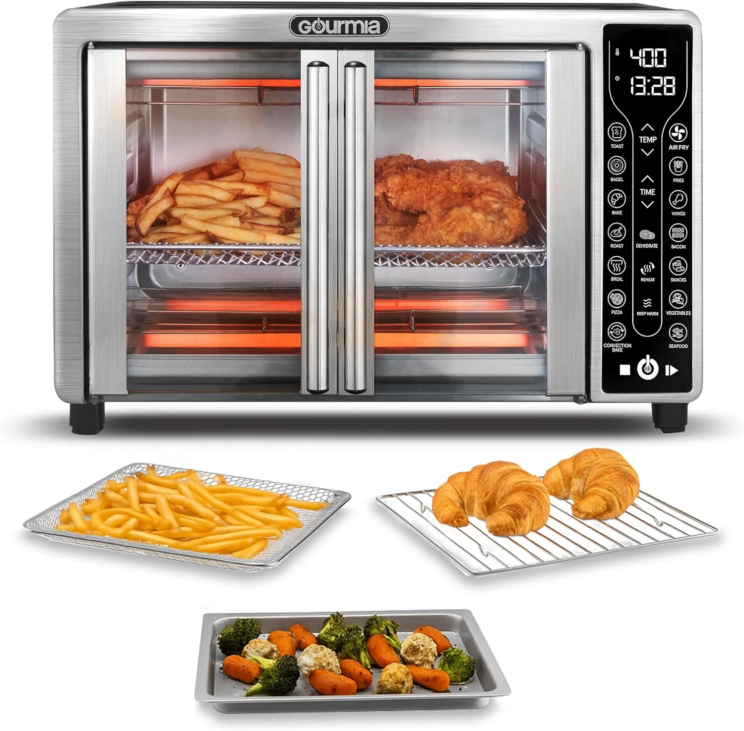 Gourmia French Door Air Fryer 25 Qt Large Capacity Convection Oven, Fryforce 360°