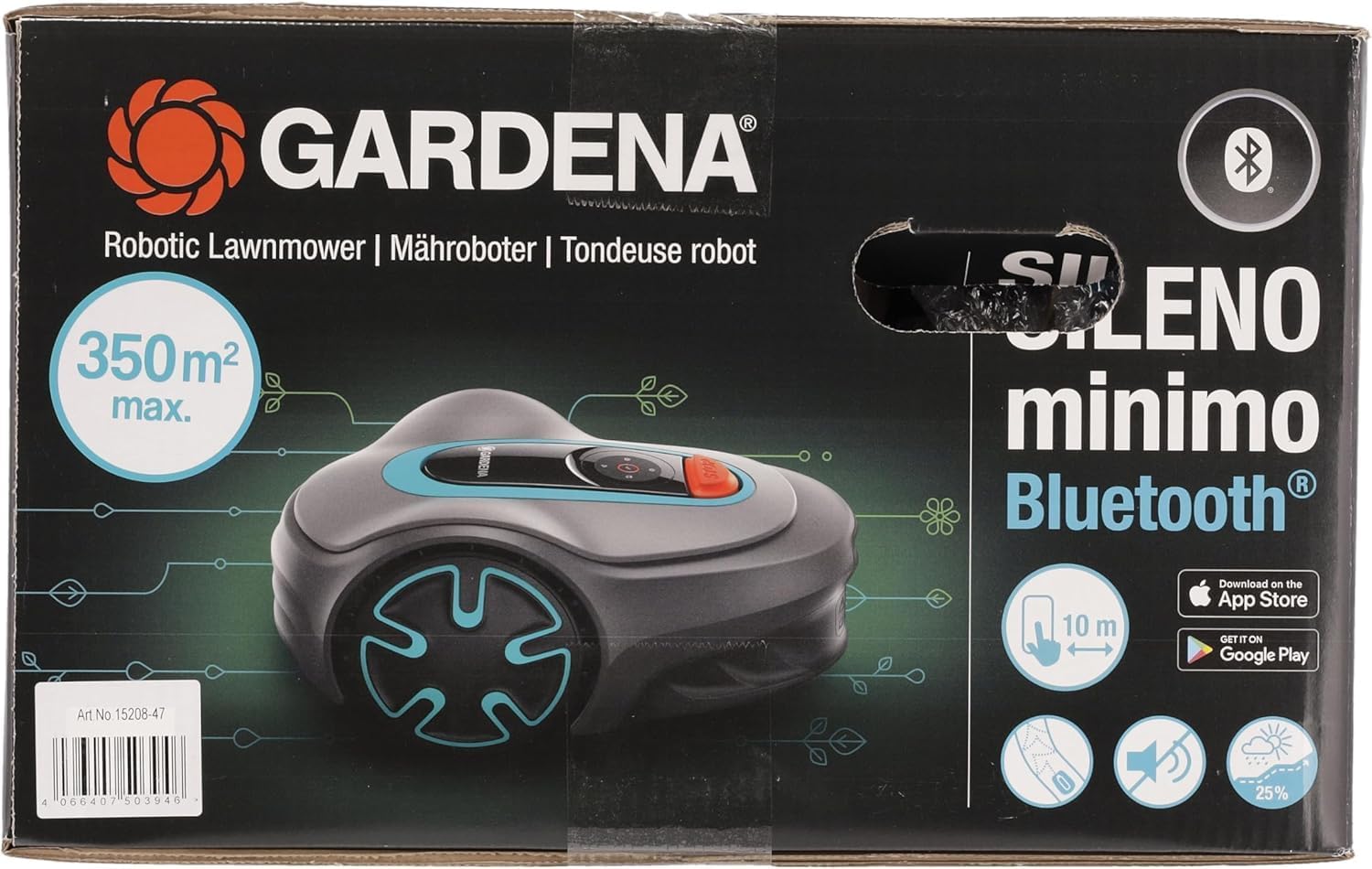 Gardena Robotmaaier SILENO minimo 500 m: intelligente grasmaaier met optimale connectiviteit, programmeerbaar met Gardena Bluetooth-app, DE-versie (15202-20)