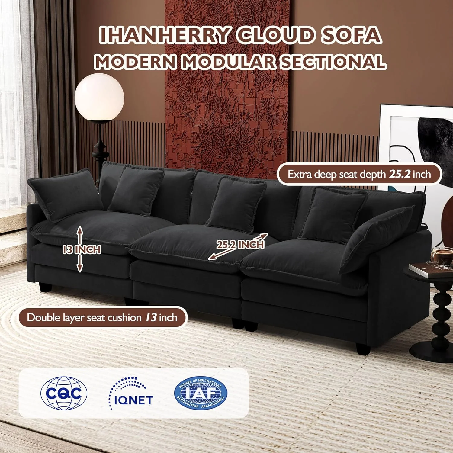 111.4 Inch L-Shaped Modern Sofa Modular Cloud Sofa Ottoman 4-Seater Chenille Deep Seat Sofa