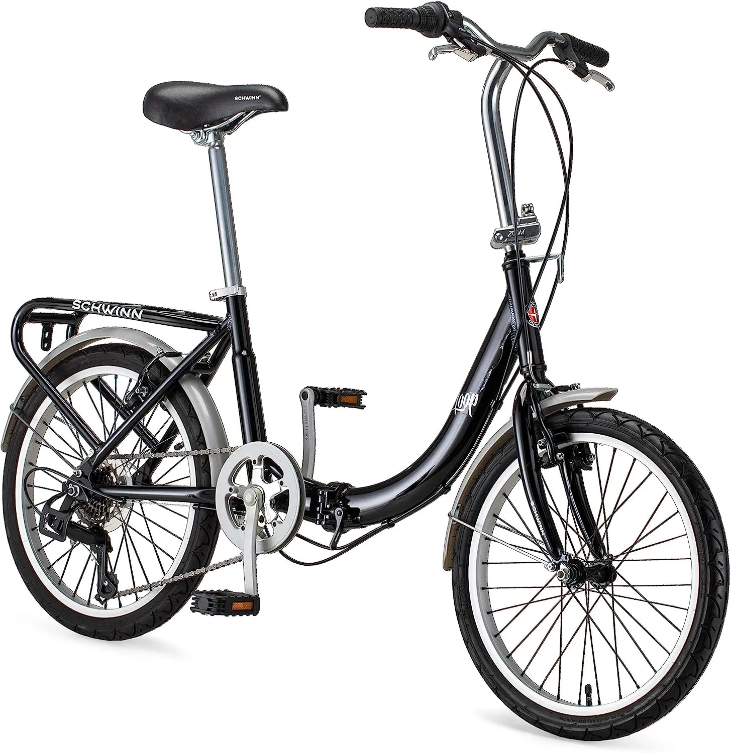 Schwinn Loop 20-Inch Folding Bike, 7-Speed, Step-Through Frame, Adult Commuter Bicycle with Cargo Rack