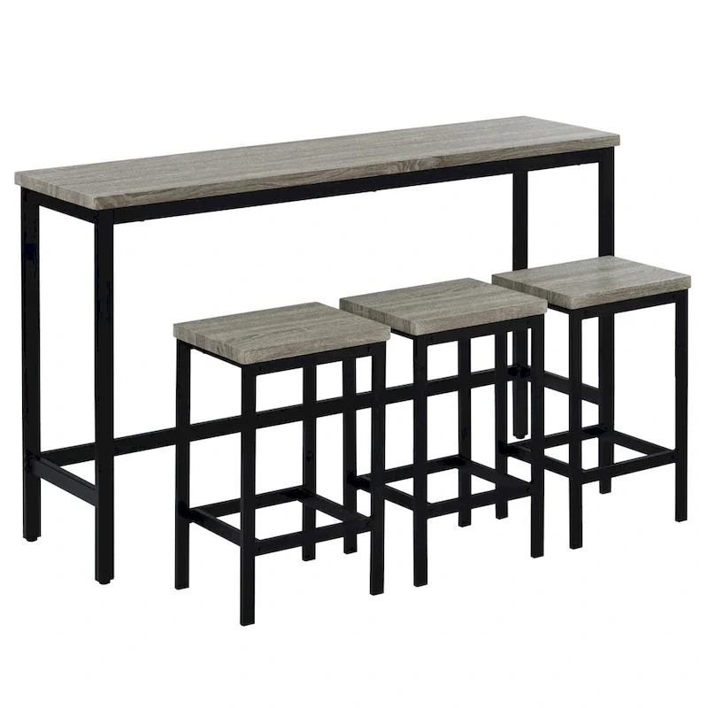 Extra Long Dining Table Set with 3 Stools Pub