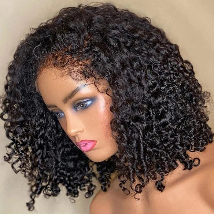4C Edge Hairline Short Bob Curly 13x4 HD Lace Front Wig with Curly Edges Baby Hair Wigs 220% Density