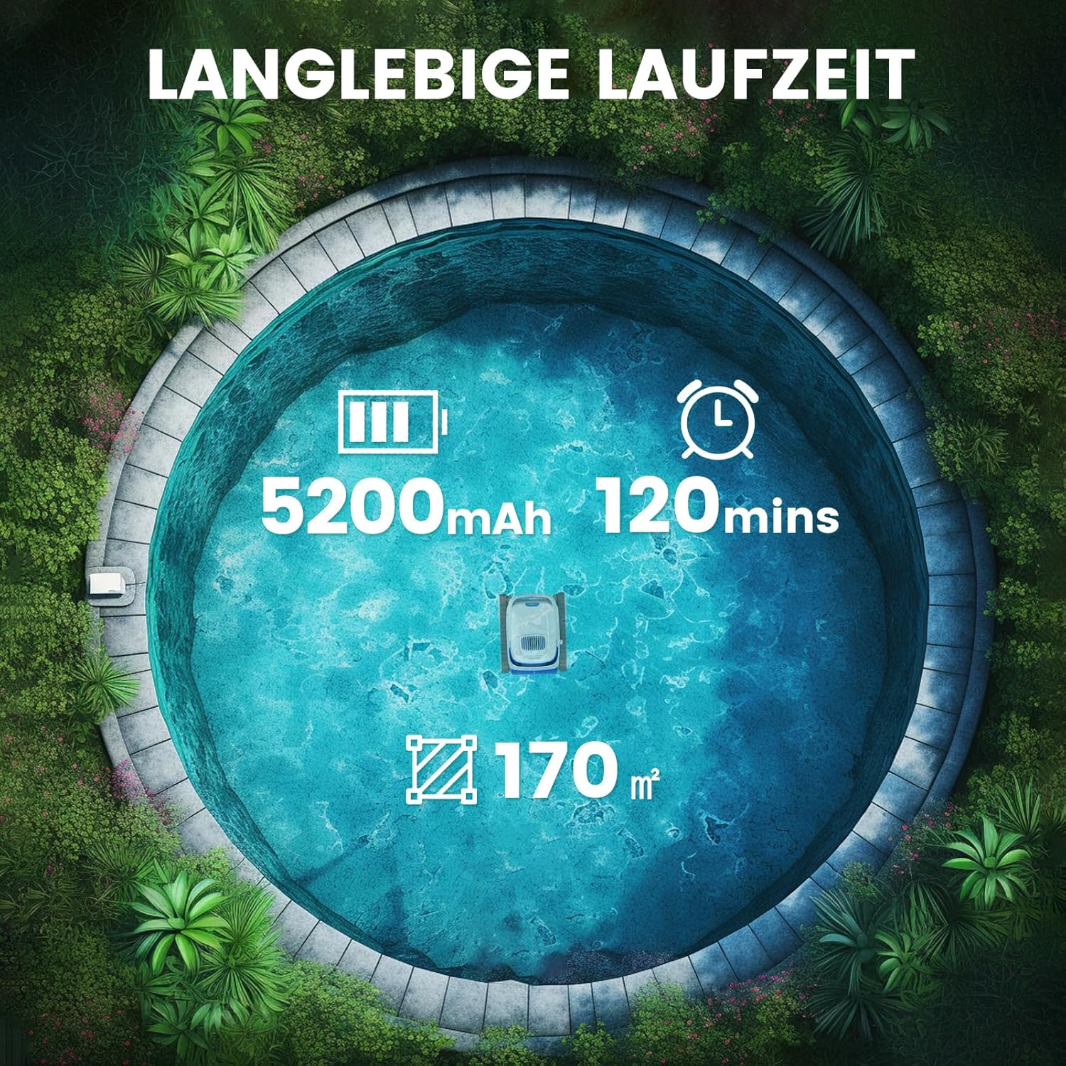 (2026 Neu) Poolroboter, Akku Poolsauger Kabelloser, PC10 Poolroboter Boden und Wand Wasserlinie, 18927 LPH Saugkraft, Intelligenten Navigation, Poolreiniger für Aufstellpool bis 170㎡