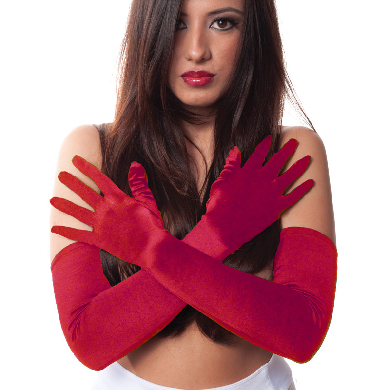 Bulk Red Long Gloves |  Opera Gloves Satin 23