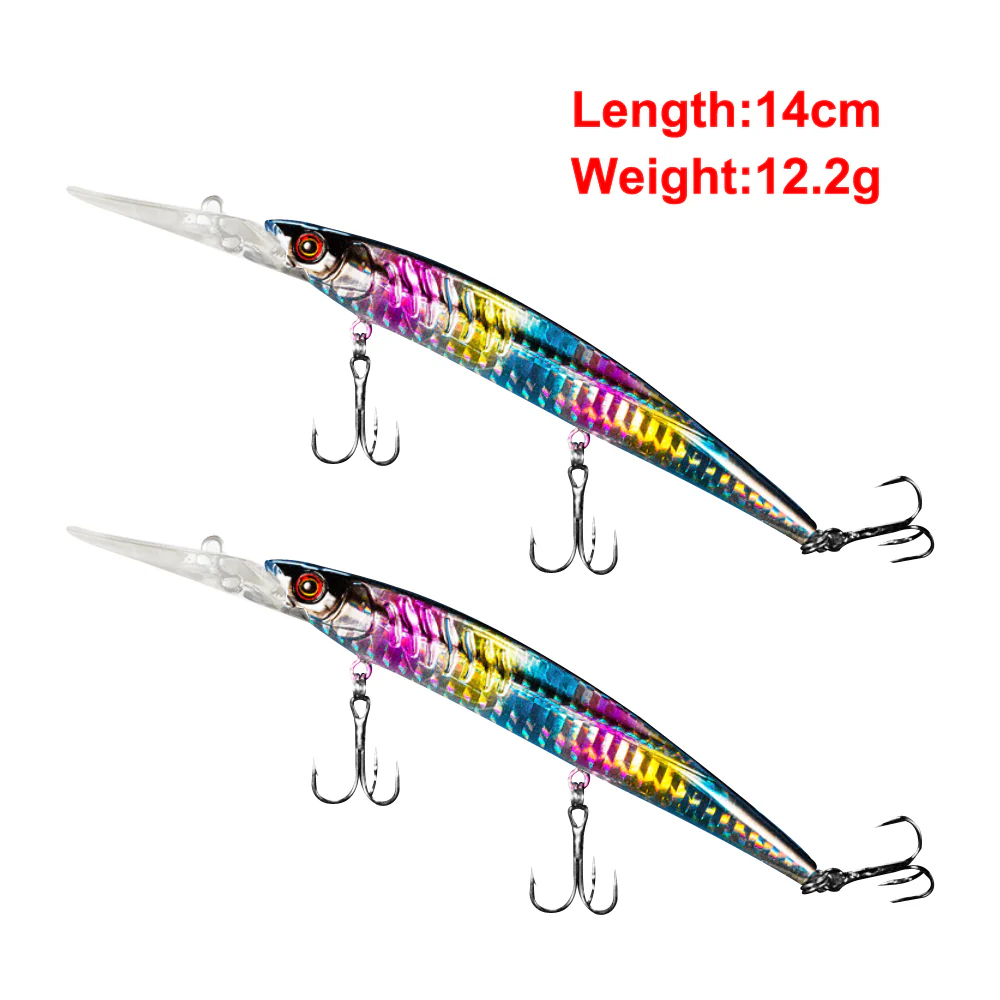 2x Quality Minnow Lure Fishing Hook Tackle 14cm/12g