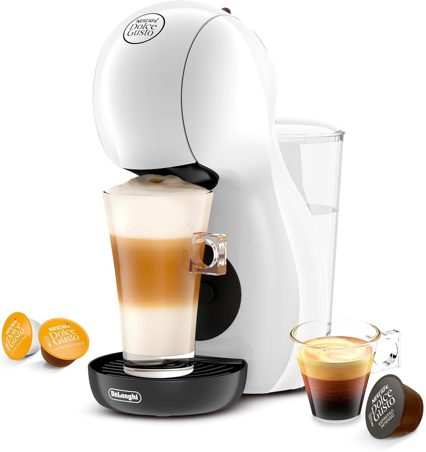 De'Longhi Piccolo XS Capsule Coffee Machine, 0.8L, Black/White