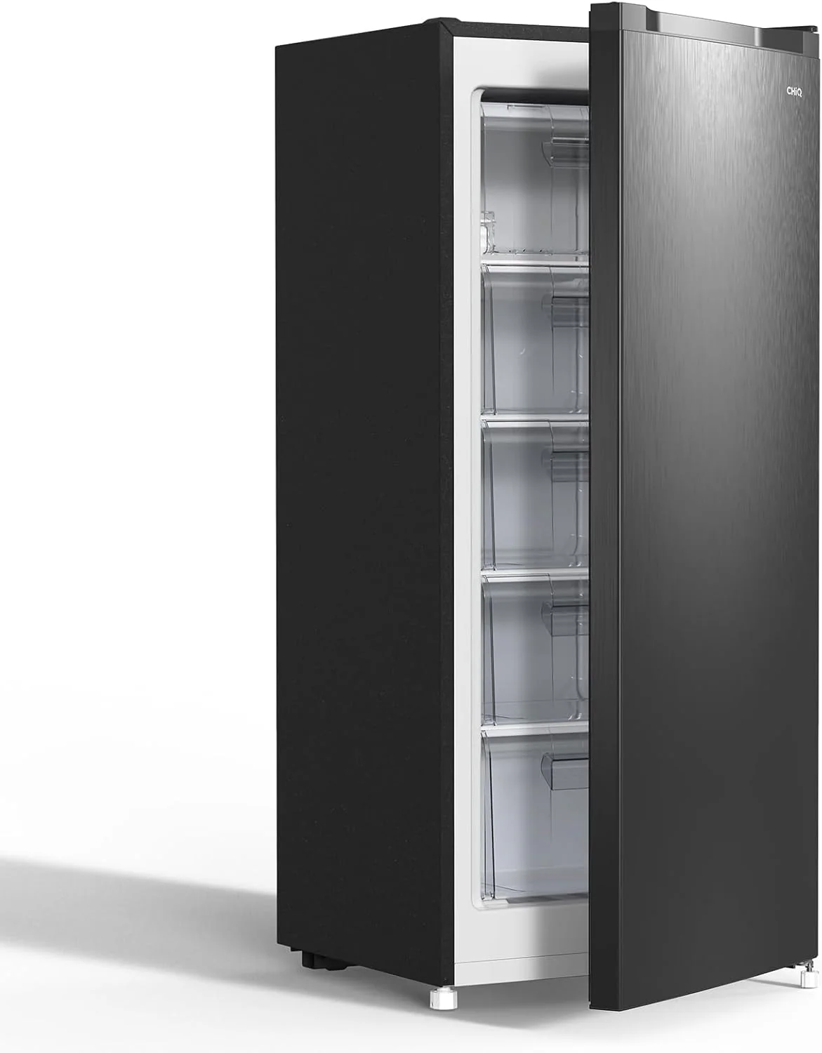CHiQ FSD166NE4E Gefrierschrank 166 L, No Frost Technologie, Wechselbarer Türanschlag, Schwarzer Edelstahl, 144cm Höhe