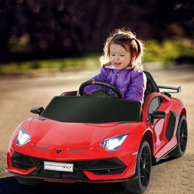Engedélyezett Lamborghini SVJ gyermek elektromos autó, 12V-os akkumulátoros sportautó játék csomagtartóval és távirányítóval