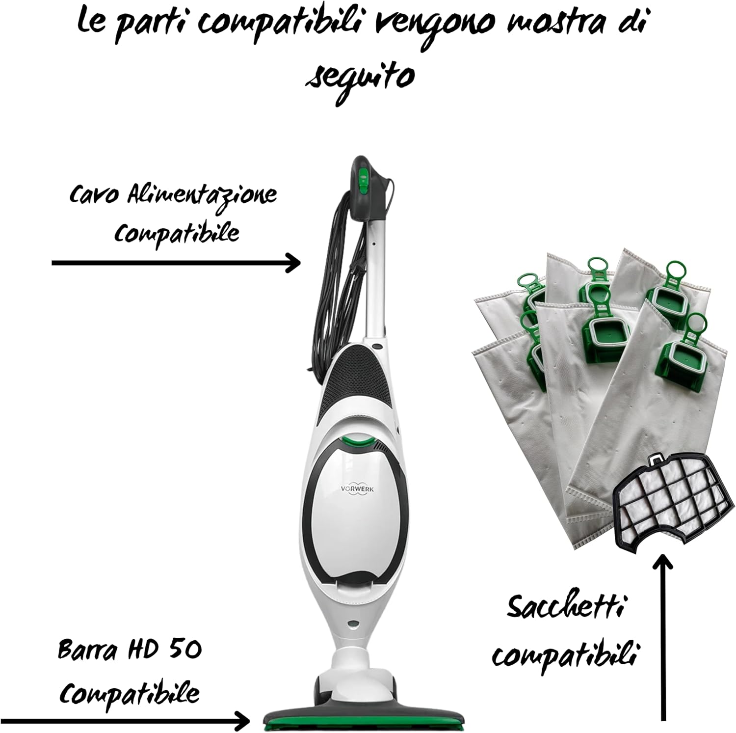 DIERRESTORE - Aspirapolvere Folletto VK150 - NUOVA - + Spazzola HD50 E 2 Anni Di Fornitura Sacchetti + Profumi + Filtri Motore – Potenza 60.000 giri