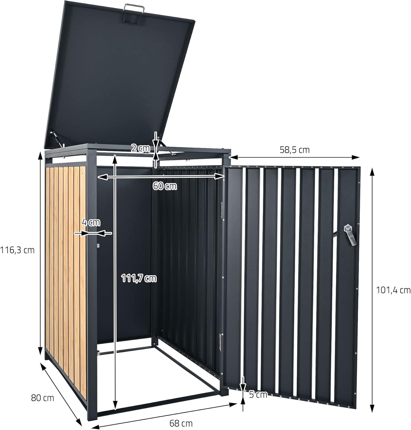 ML-Design Mülltonnenbox 3er 3 Tonnen 240L 200x80x116,3cm Anthrazit-Holzoptik, Stahl wetterfest/abschließbar Mülltonnenverkleidung Klappdeckel/3 Türen, Müllbox Mülltonnecontainer Mülltonnenabdeckung