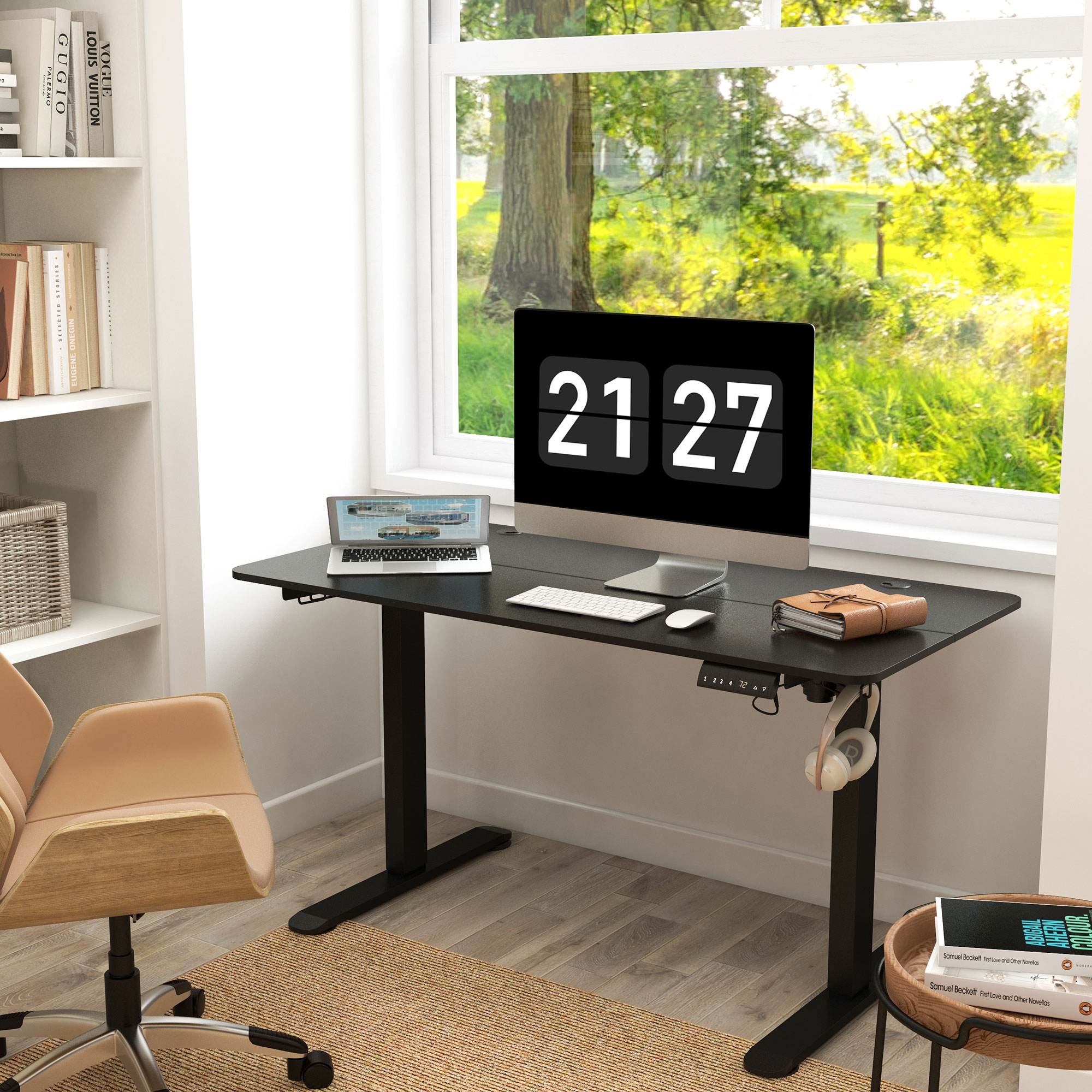 Vinsetto Verstelbaar Zit-Stabureau Computertafel, 140 cm x 70 cm x 116 cm, Zwart