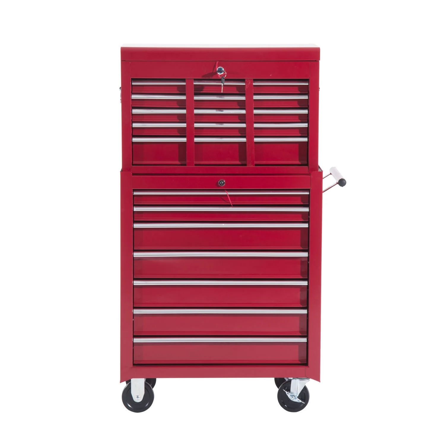 HOMCOM® mobiele werkplaatswagen, afsluitbaar met 16 schuifladen, rood / schuiflade gereedschapwagen wagen met wielen  gereedschapskist (rood)
