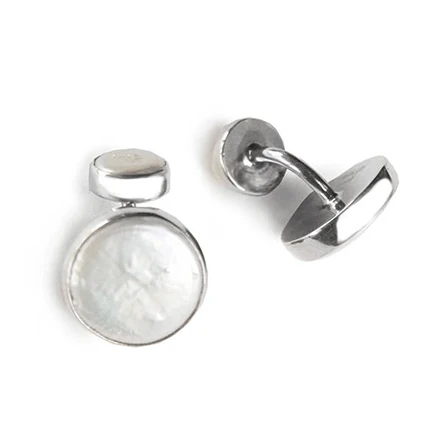 Double Coin Pearl Cufflinks in Sterling Silver