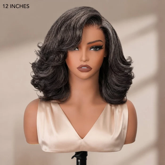 Salt and Pepper Wigs Short Human Hair Lace Front Wigs For Women