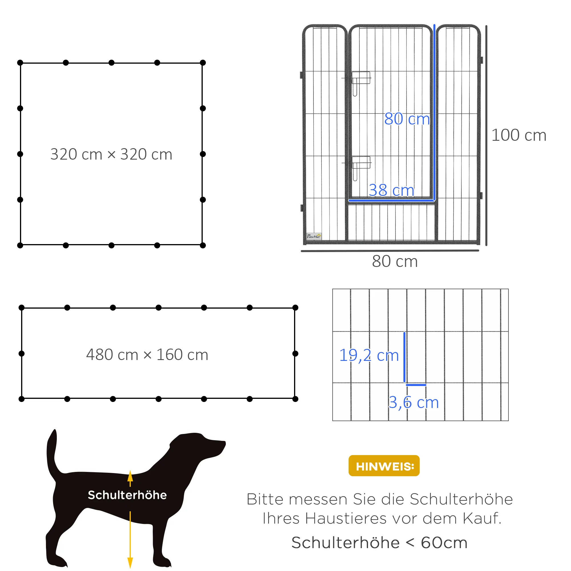 PawHut Puppy Run modulair ontwerp 16 panelen 2 deuren weerbestendig staal 3,2 x 3,2 x 1 m grijs