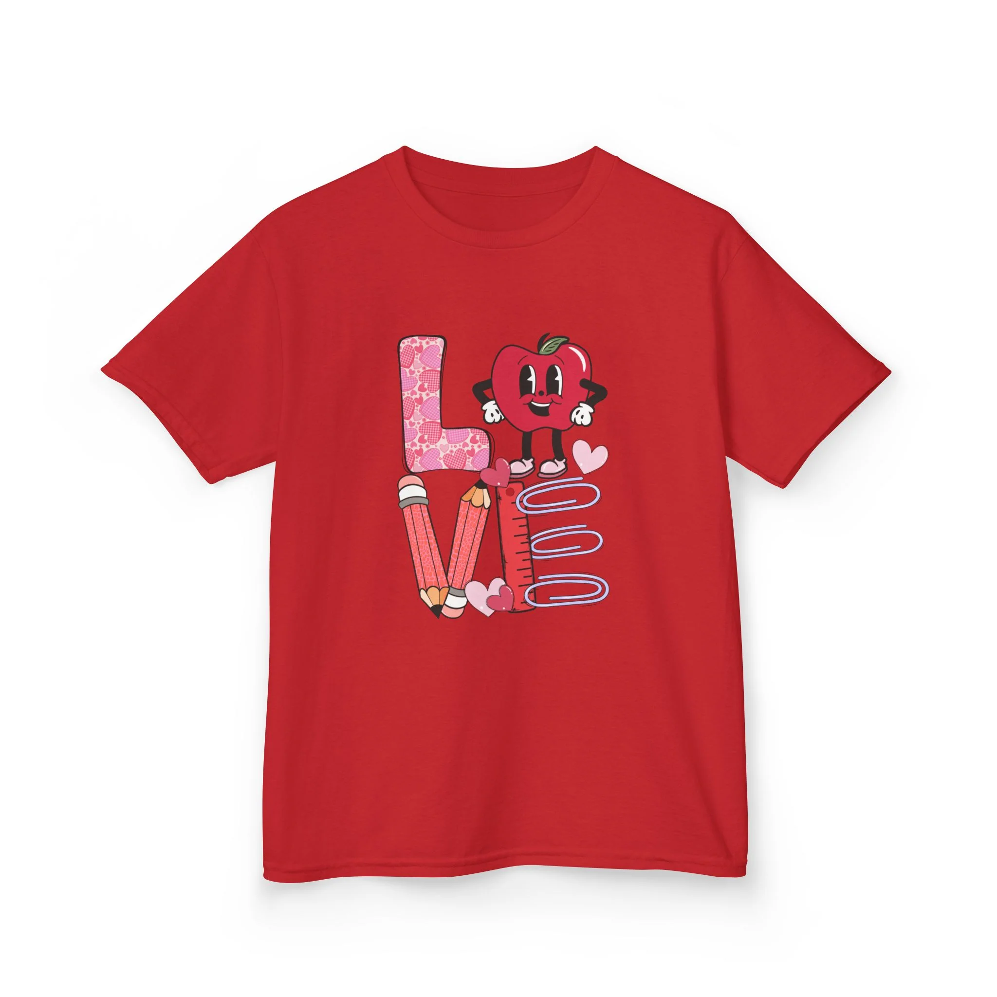 Love School Supplies Kids Tee | Heart Apple, Pencils & Notebook