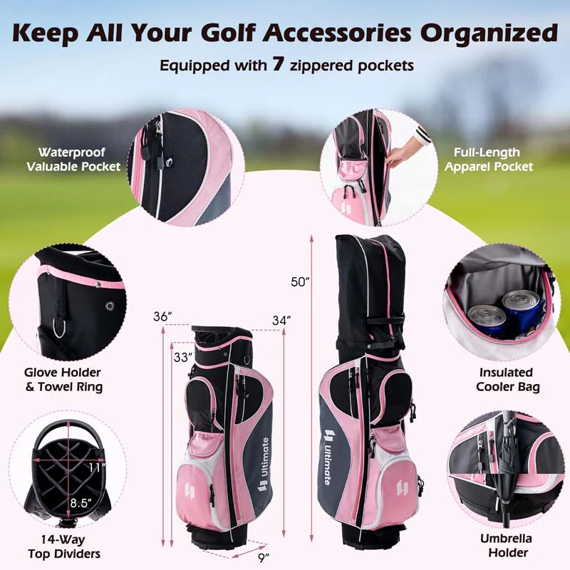 Women's Right Hand Complete Golf Club Set, 12 Pieces Golf Club Package Set with 460CC Driver, Irons 5-SW, Putter, Golf Cart Bag & Rain Hood