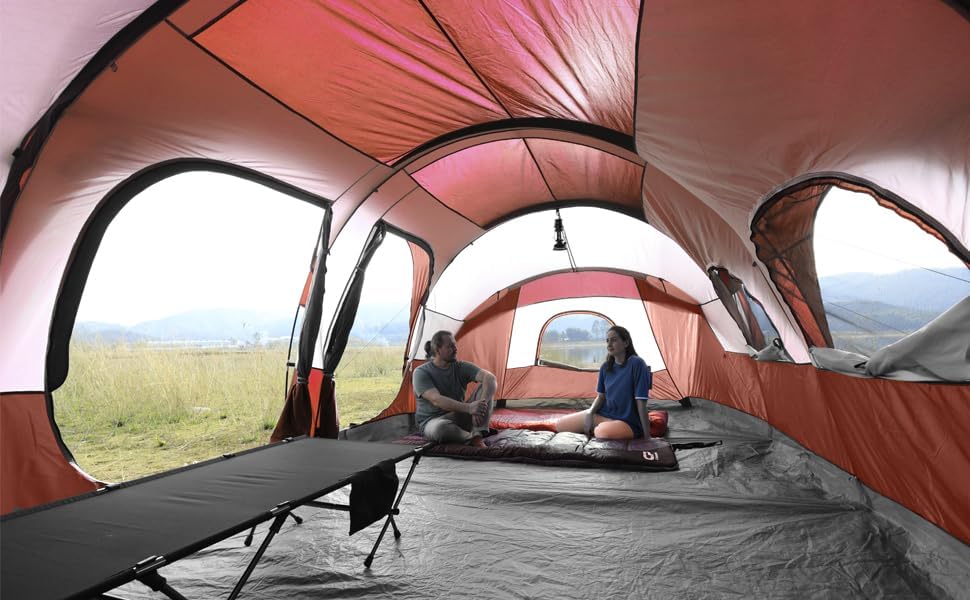 CAMPROS CP Tent 12-Person-Camping-Tents,3 Room Family Tents,Waterproof Windproof Family Tent with Top Rainfly,6 Large Mesh Windows,Double Layer,Easy Set Up, Portable with Carry Bag-20' x 9' x 72