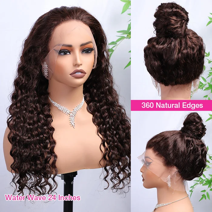 Flash Sale Chocolate Brown 360 Lace Frontal Wigs With Hidden Strap Ready & Go Affordable Human Hair Wigs 220% Density