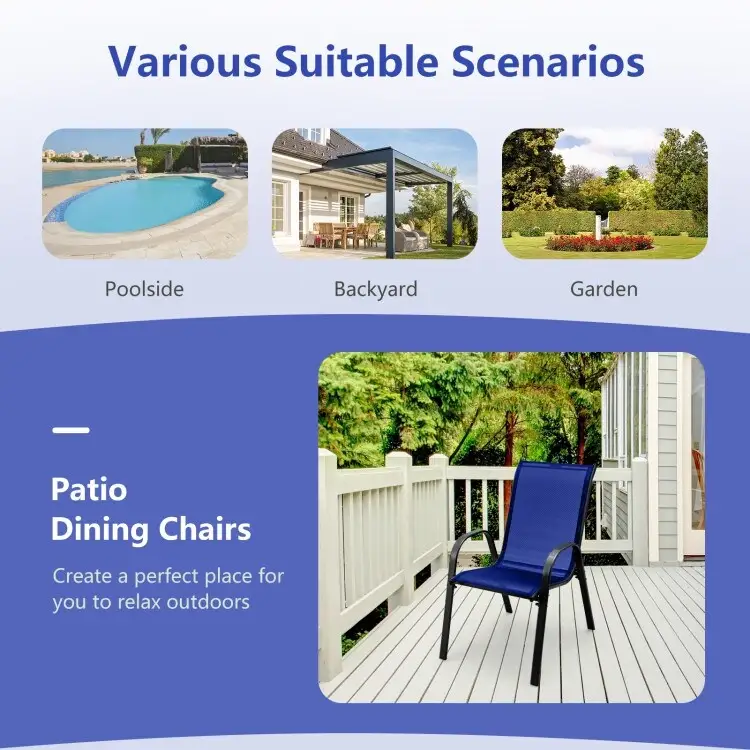 4 Pieces Stackable Patio Dining Chairs Set with Armrest - 29 x 21.5 x 35.5 (L x W x H)