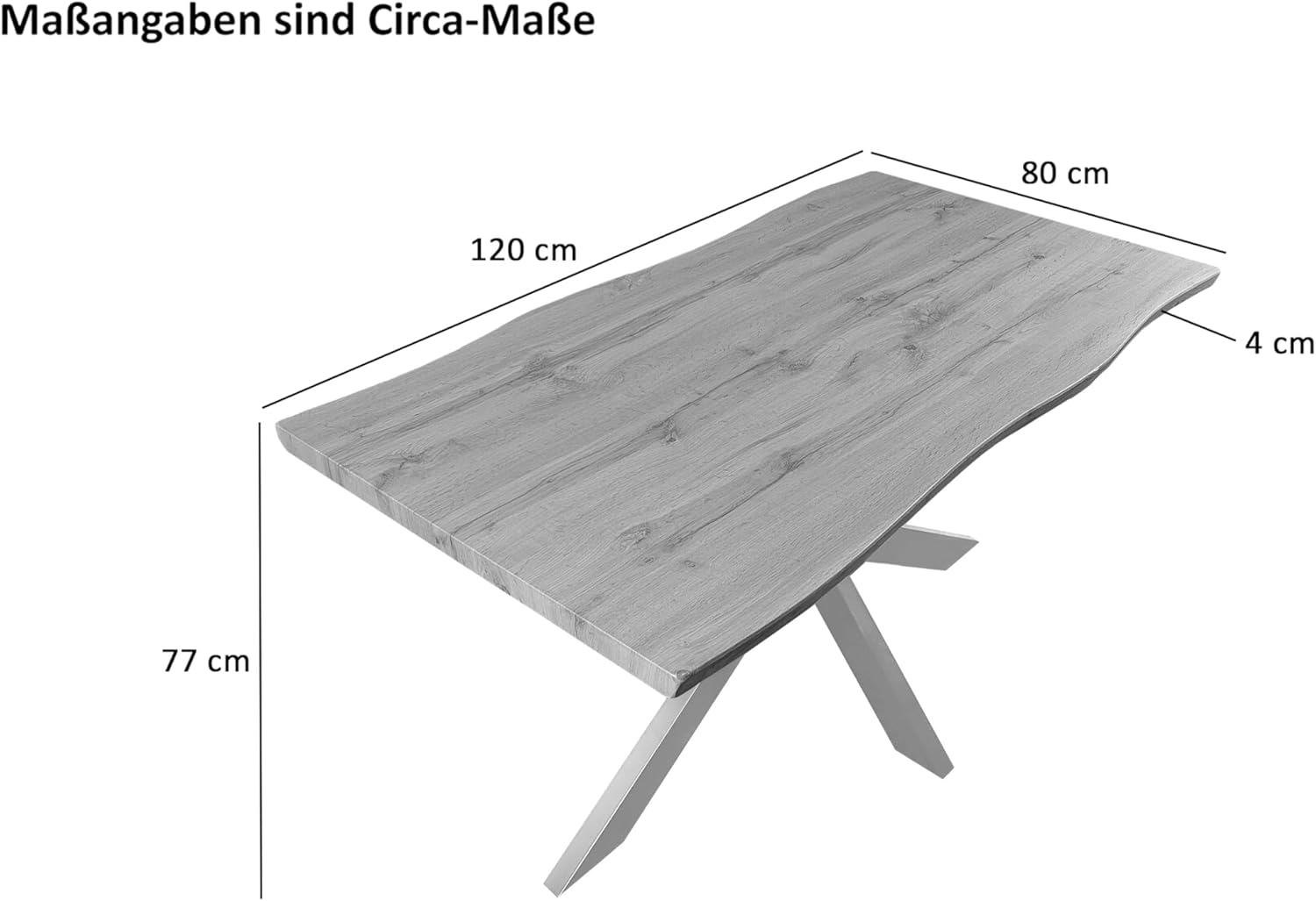 SAM Esstisch Josy | 120 x 80 cm | Holz Wildeiche-Optik | Spider-Gestell Metall schwarz | 40 mm Tischplatte mit Baumkante | Tisch für Esszimmer & Küche