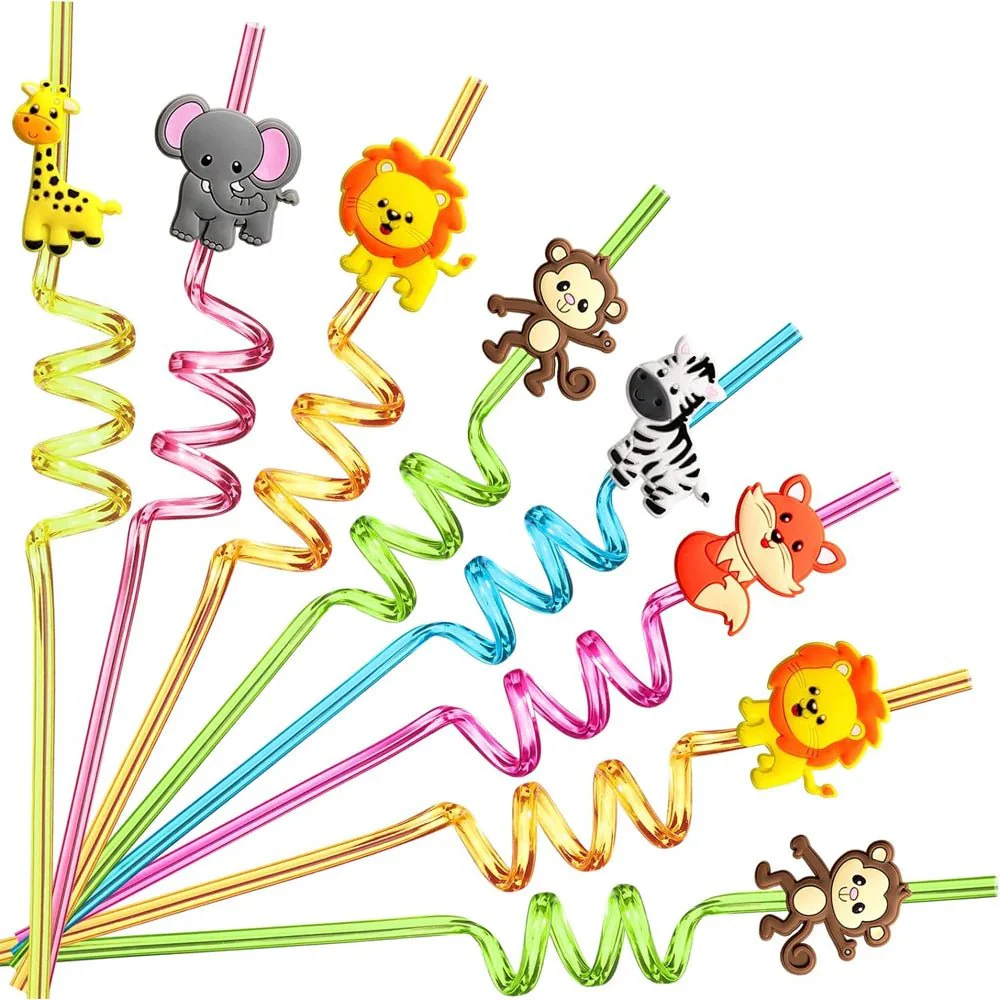 SAFARISIP – Drinkhalmen met jungle-diermotieven van Leeuw, Vos, Zebra & Giraffe
