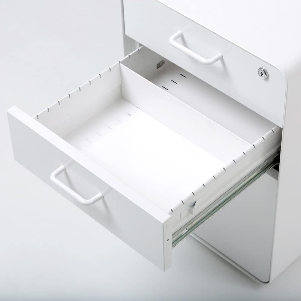 Poppin Stow 3-Drawer File Cabinet - White, 2 Utility Drawers and 1 Hanging File Drawer, Fully Painted Inside and Out, Powder-Coated Steel, Two Keys Included, Stationary