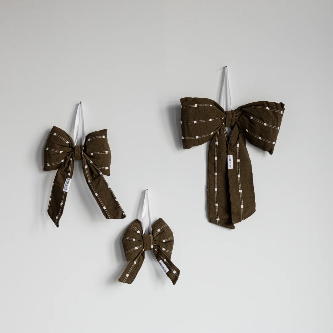 Olive Green & White Dotted Stripe Bows