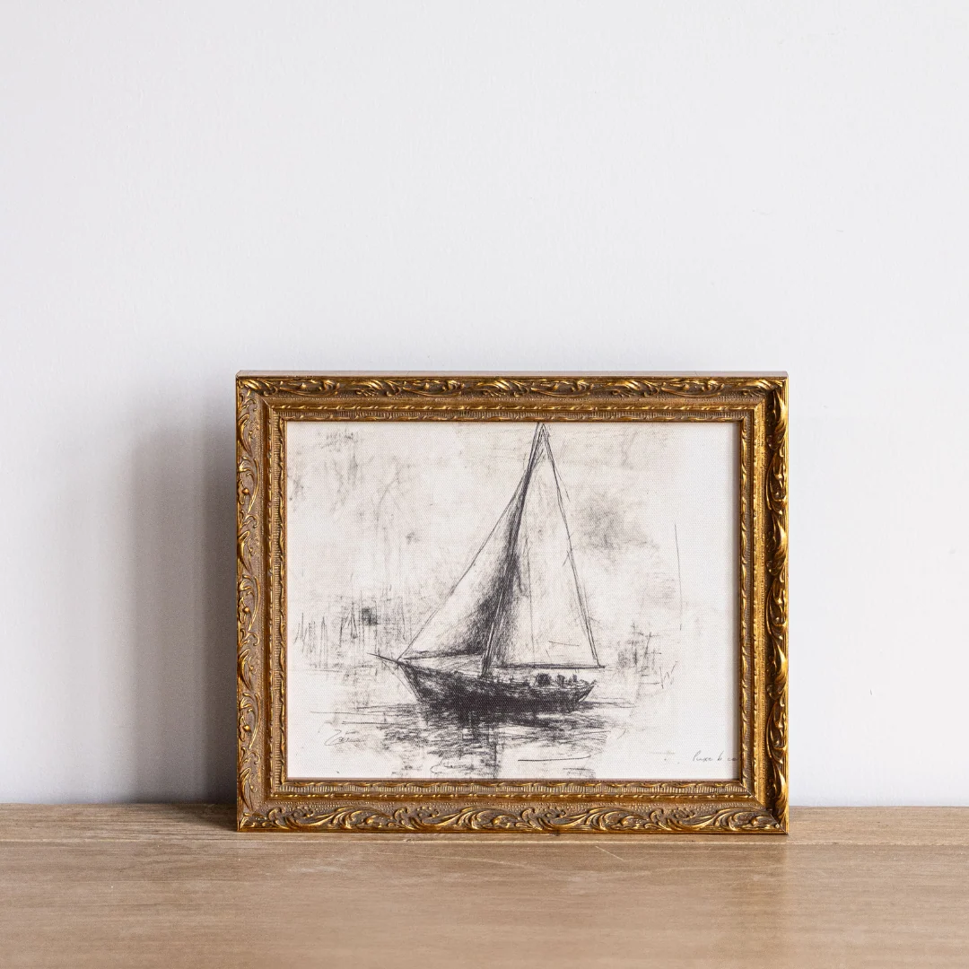 Sailing Sketch | French Brass Inspired Gold Mould Framed Art