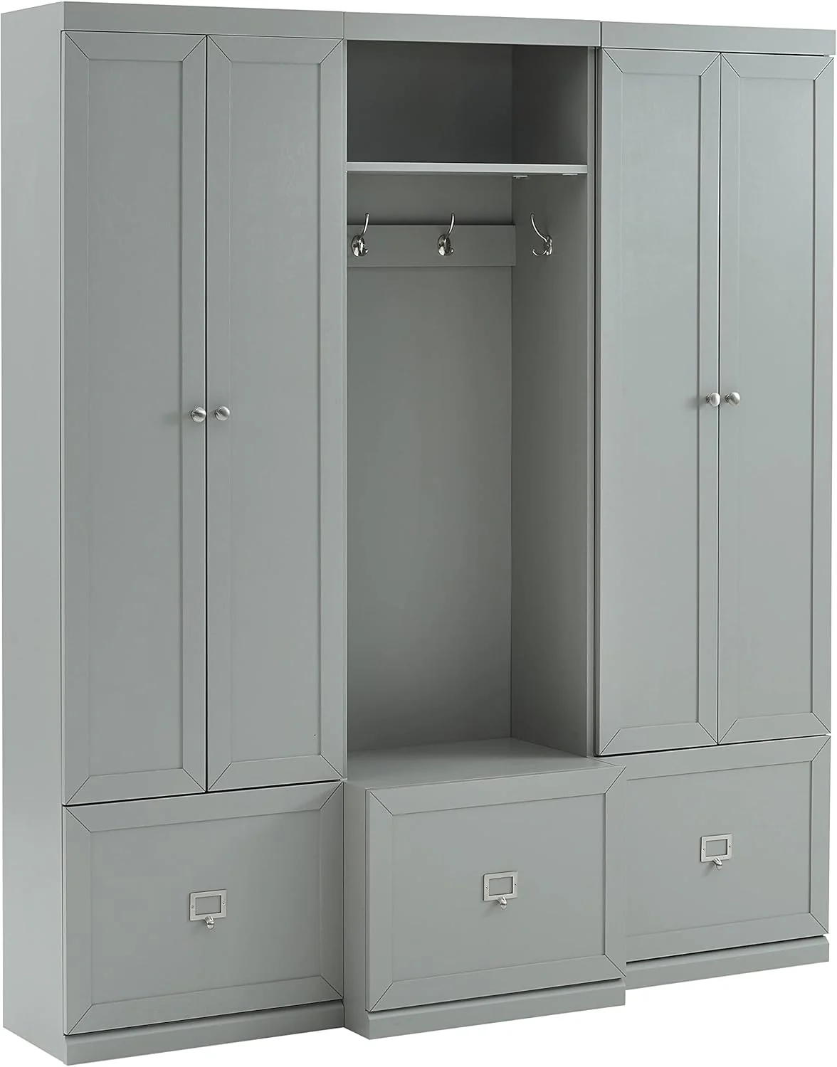 Crosley Furniture Harper 3 részes előszobafal és tárolószekrény szett, előszobapaddal és akasztókkal, szürke
