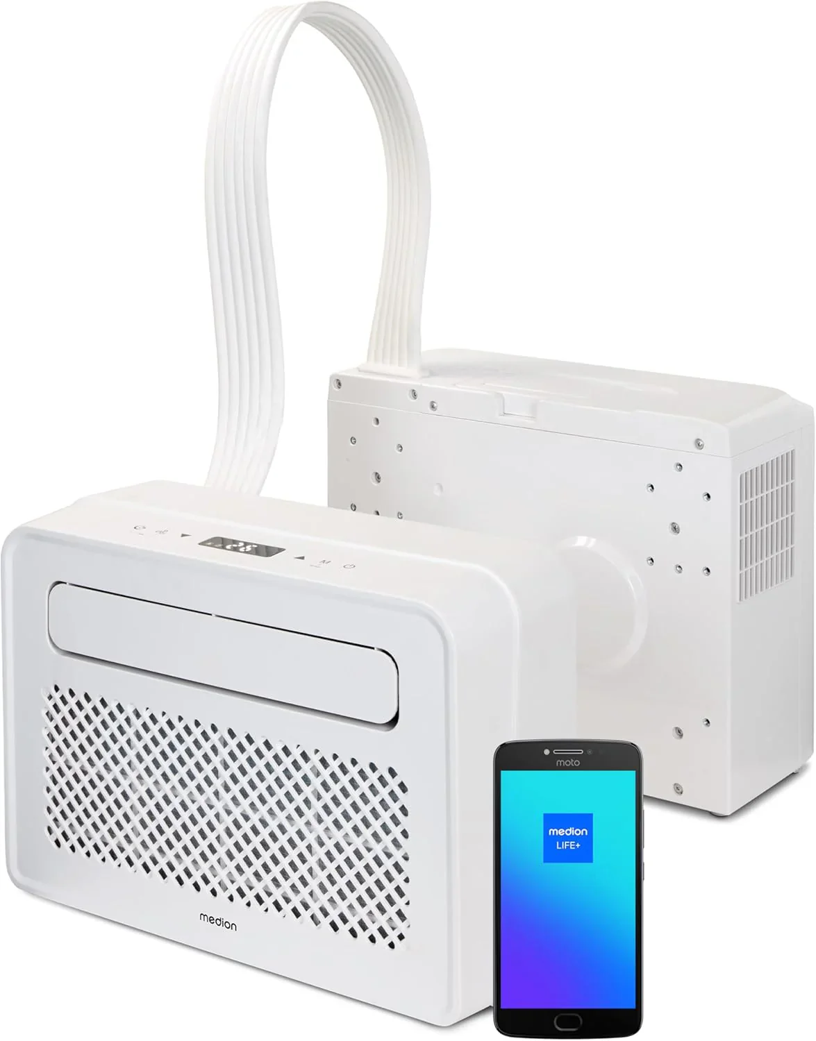 MEDION Smart Split Klímaberendezés P502 (5000 BTU, 3 az 1-ben, hűtés, párátlanítás, szellőztetés, lakókocsihoz, lakóautóhoz, ablaktömítő készlet, alvó üzemmód, Wifi vezérlés, kijelző, MD 37735)