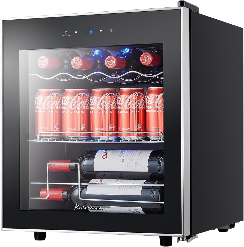 Kalamera Getränkekühlschrank, Bierkühlschrank mit Touch-Bedienfeld, 3-18°C Kühlzone, Flaschenkühlschrank 86 Liter, Blaue LED-Innenbeleuchtung, 41 dB, KRC-86GE