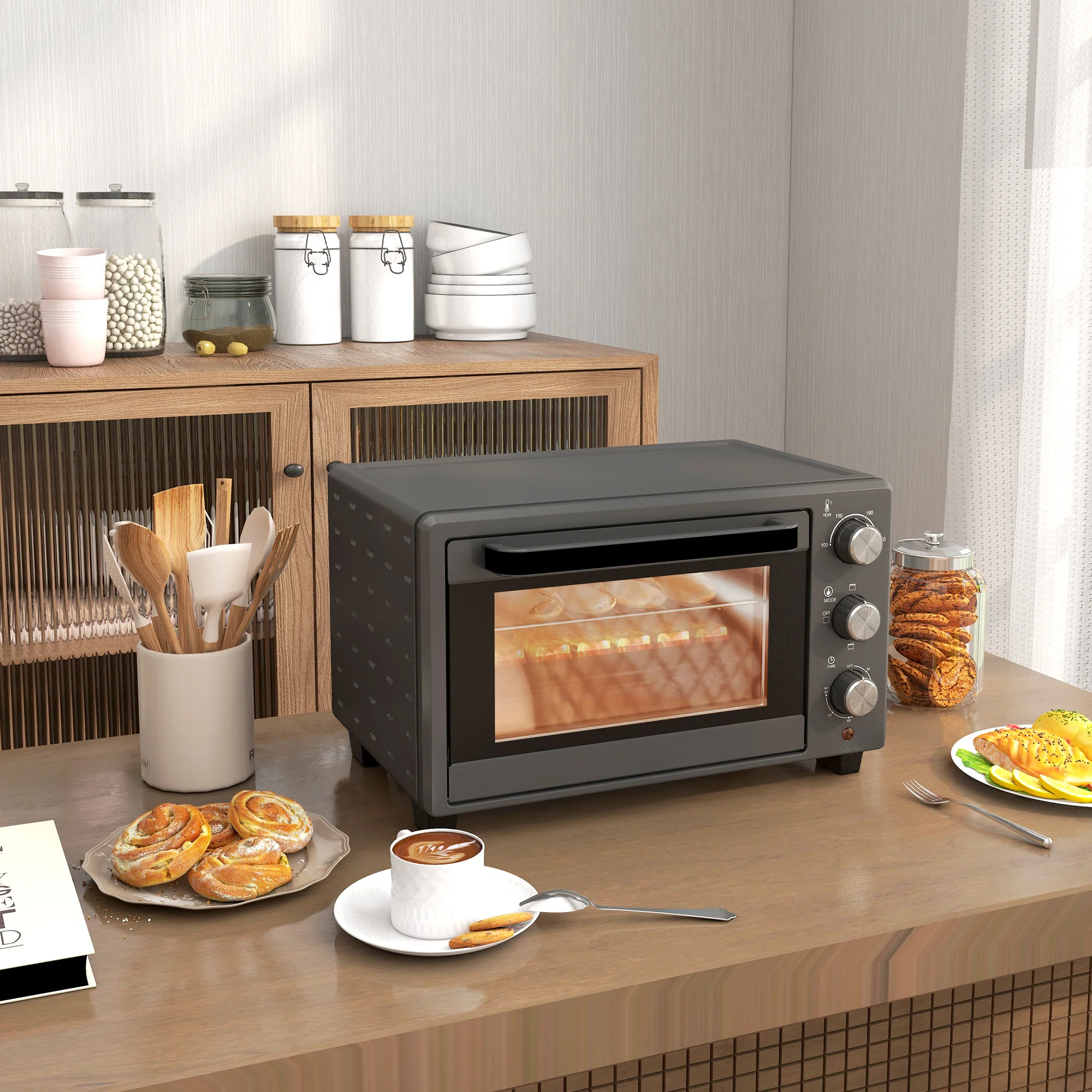 HOMCOM Minibackofen vielseitig kochen präzise Temperaturregelung Edelstahl