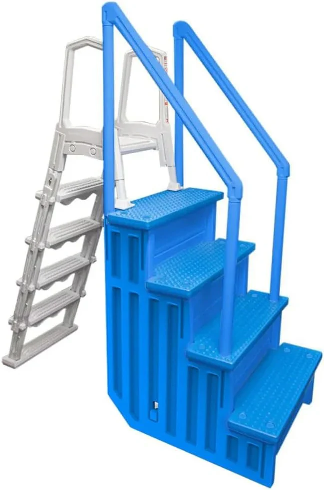 Non-slip entry steps for pools | Grey | For above-ground pools | Can be installed on terraces with a height of 122 to 137 cm | Load capacity up to 136 kg