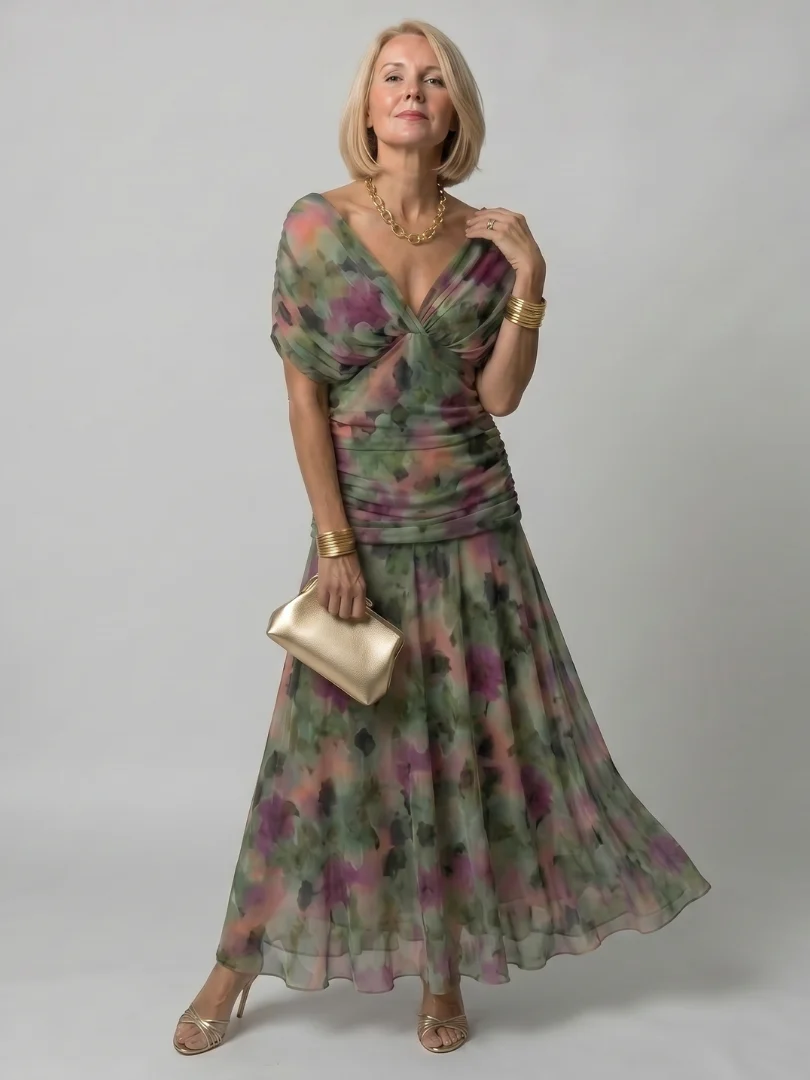 Women��s Off Shoulder Midi Dress Draped Neckline Design
