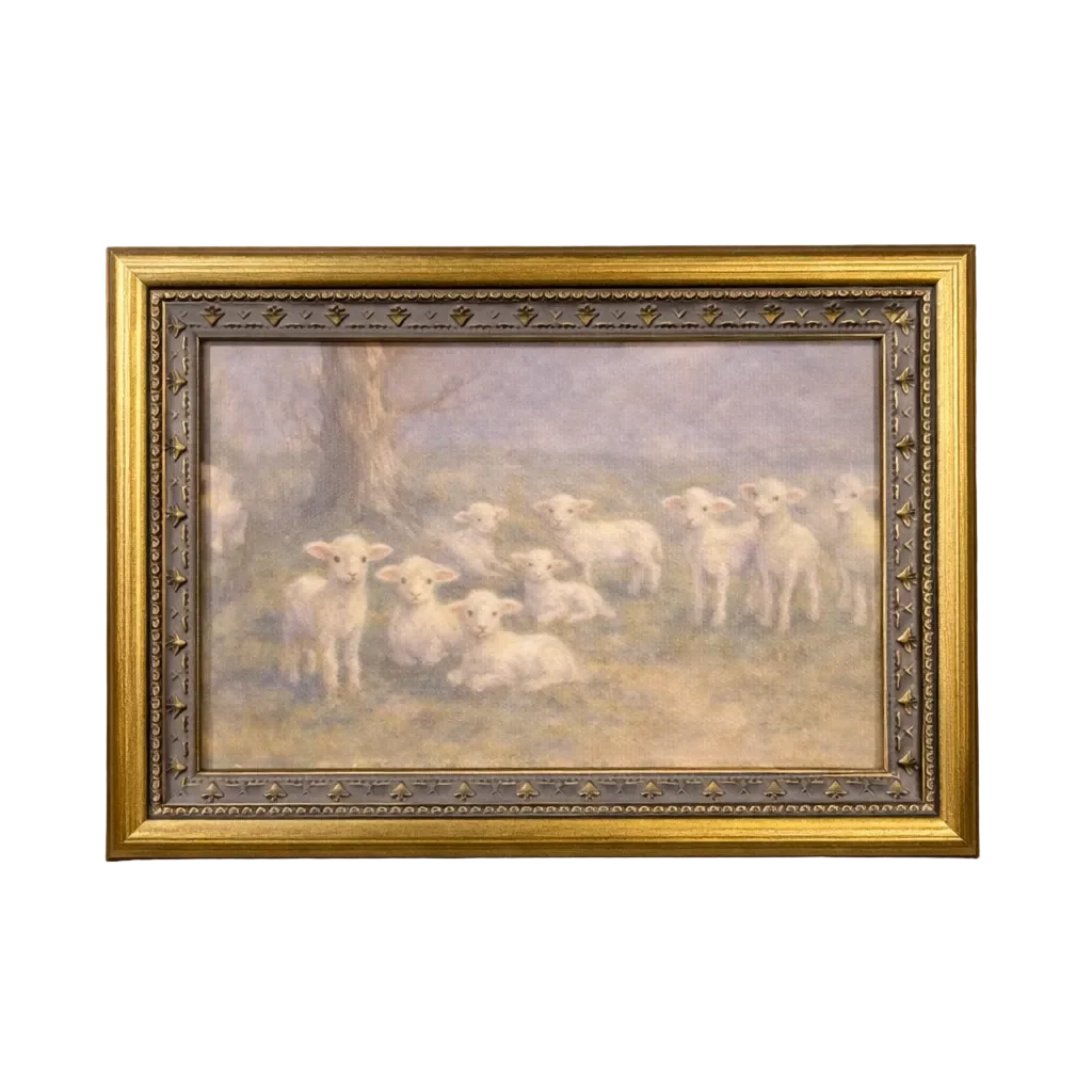 Meadow Lamb | Antique Inspired Brass Mould Framed Art