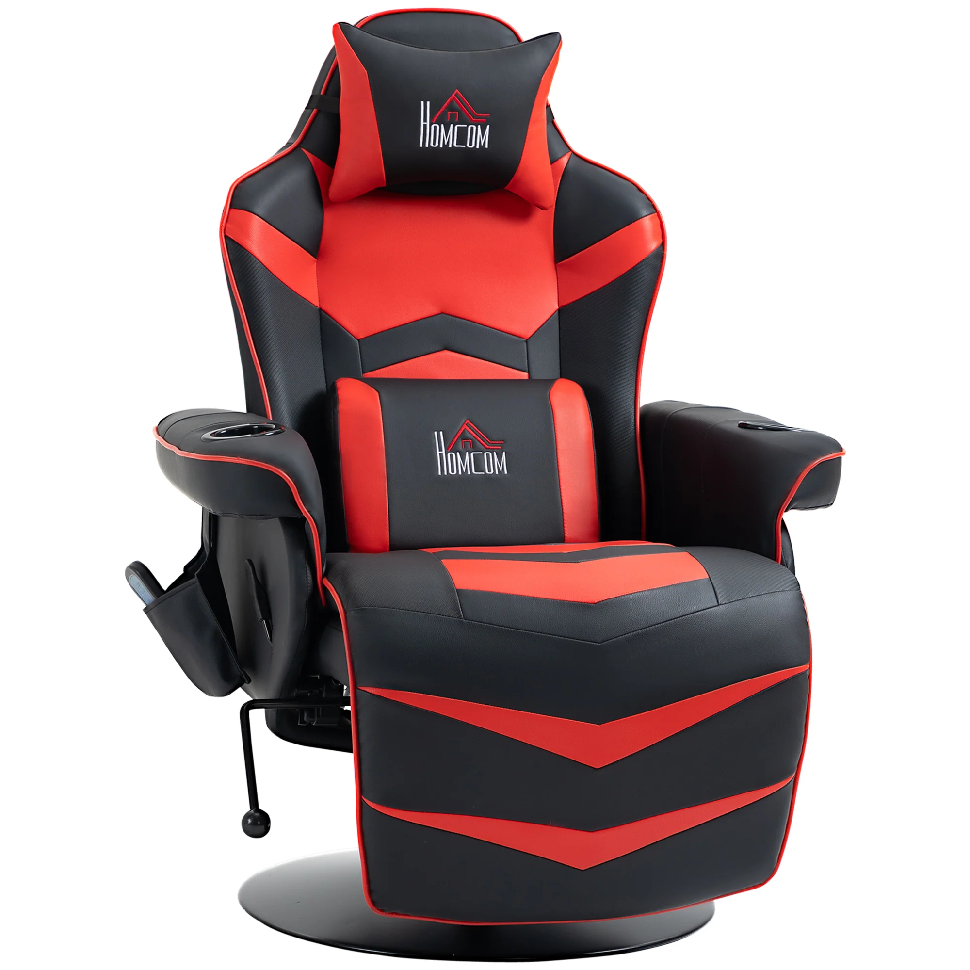 HOMCOM Gaming-stoel met massagefunctie, inclusief voetensteun, ligfunctie, rood + zwart.