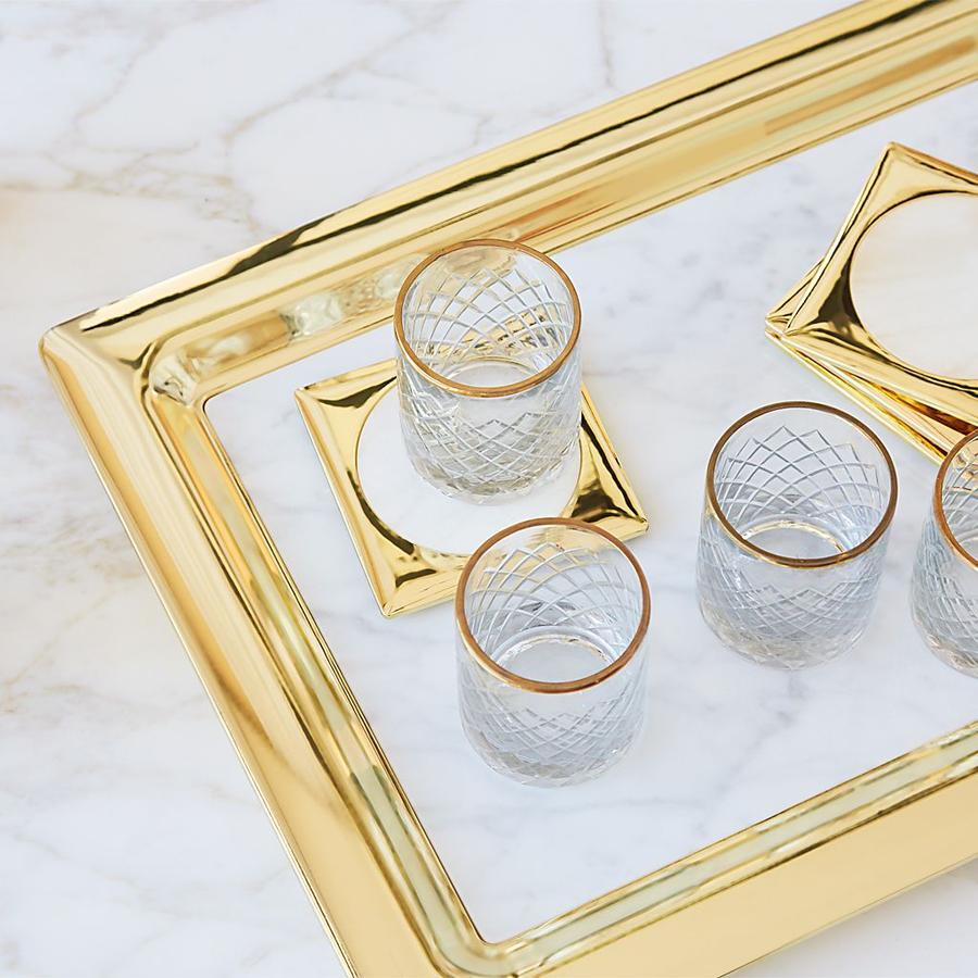 Dual Marble Tray, Carrara - Gold