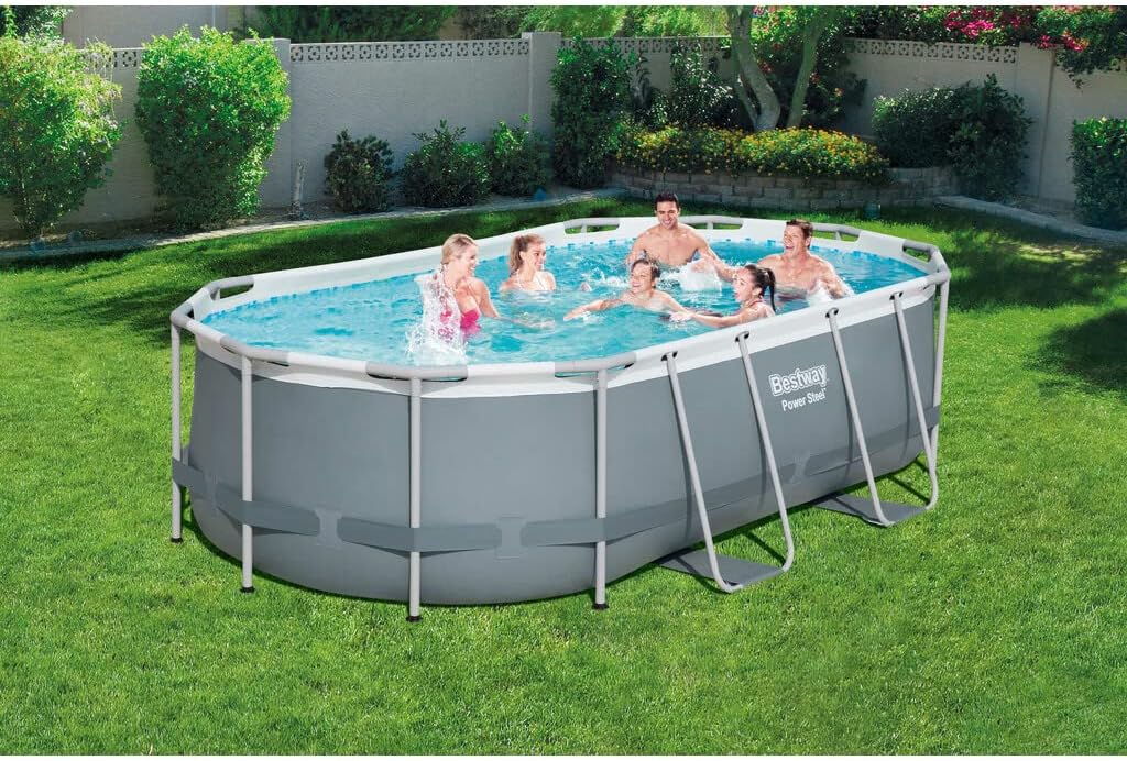 Bestway Power Steel Frame Pool Set, oval, grau, 424 x 250 x 100 cm